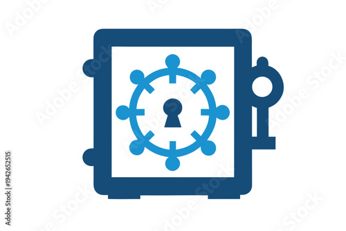Blue Safe Box With Key Icon On White Background Style For Use
