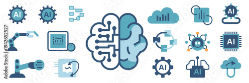 Corporate AI and data flow icon pack – Great for digital transformation, business apps, or web design.