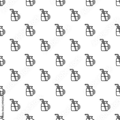 Line icons of mason jar mugs with straws creating a repeating pattern