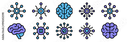 AI synaptic network and circuit icons – Great for deep learning, neuroscience, or high-tech branding.