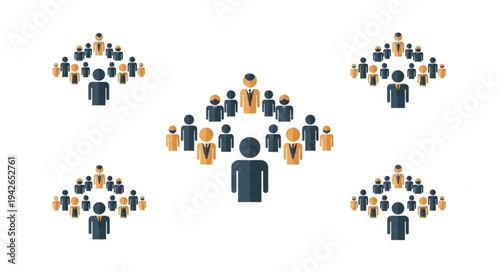 Illustration of a hierarchical organizational structure with people icons.