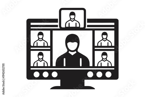 Computer Screen Showing Group Video Call or Online Meeting Design