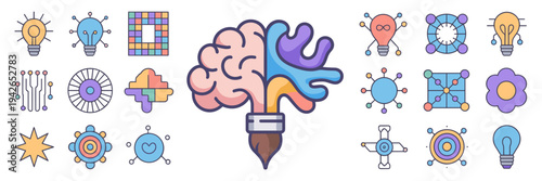 AI creative spark and generative art icons – Perfect for artistic tech, digital media, or tech branding.