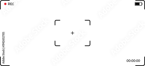 Camera viewfinder interface, video frame. Surveillance screen, record frame doodle. 