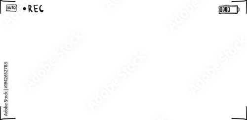 Camera viewfinder interface, video frame. Surveillance screen, record frame doodle. 