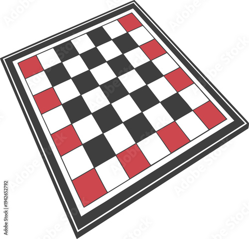 Vector checkerboard pattern with red, black, and white squares