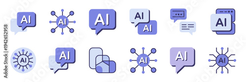 NLP technology and AI text bubble icons – Great for communication apps, translation, or AI tools.
