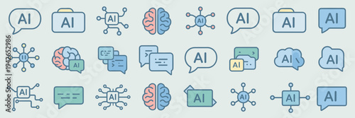 AI communication and language node icons – Suitable for customer support tech or social media apps.