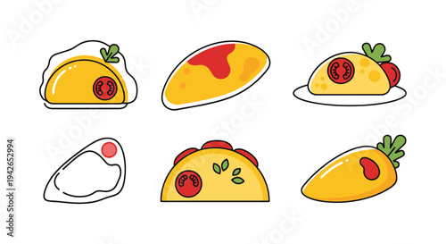 Italian Omelette Line art vibrant abstract colorful design illustration