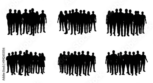 Silhouetted Crowds - A Collection of Group Silhouettes on White.
