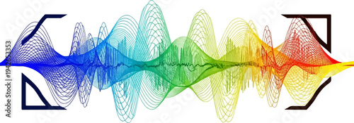 Abstract colorful wave patterns with geometric shapes on white background