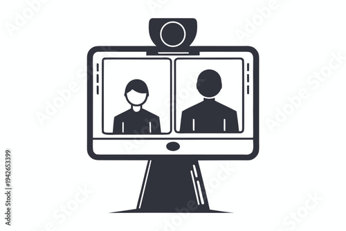 Desktop Computer Displaying Two People with Webcam on White Background