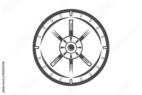 Detailed Ship Wheel Symbol with Zero Marked Outer Ring Isolated Design