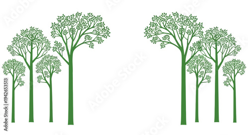 Green forest edge illustration creating a natural border frame with empty copy space for eco friendly and botanical designs
