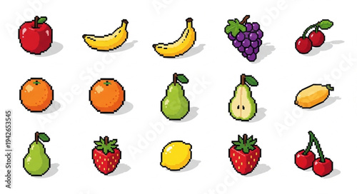Colorful Cartoon Fruits and Berries Set.