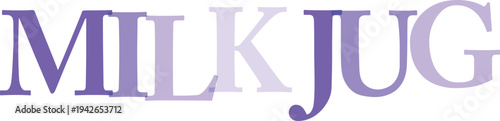 Milk Jug text in purple gradient serif font, overlapping letters, creative typography design element vector