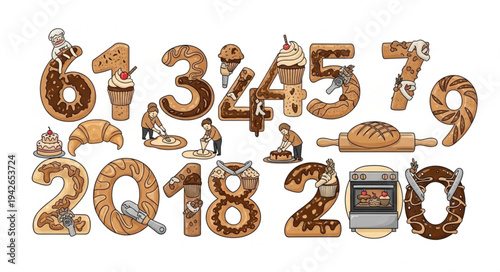 Cinnamon Cookie Numbers on White.