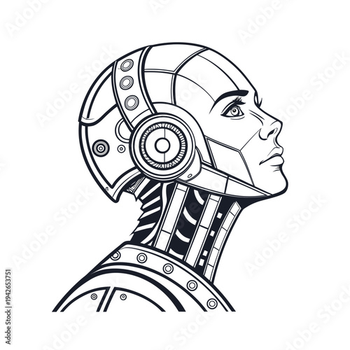 Vector illustration of a robotic humanoid head in profile