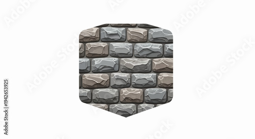 A stylized hexagonal shield displaying a rough stone wall pattern