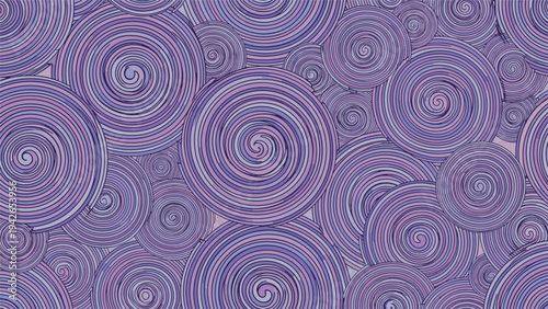 A mesmerizing abstract seamless pattern of overlapping concentric spirals in various shades of purple and violet, creating a hypnotic and psychedelic background effect.