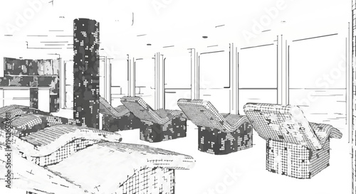 Comfortable reclining lounge chairs in a bright, modern room with large windows