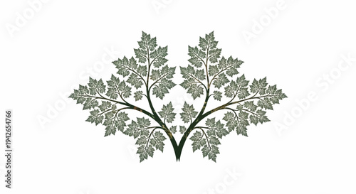 Symmetrical green fractal fern branches spread outwards from a central point