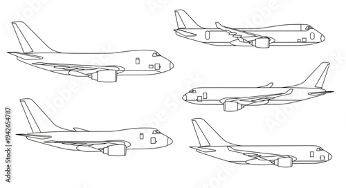Collection of Airplane Silhouettes in Flight.