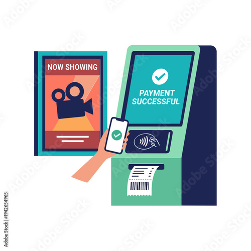 Successful payment made for movie ticket purchase at a kiosk machine