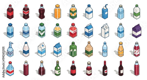 Collection of Various Beverage Bottles and Cans.