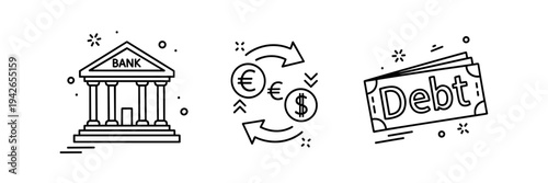 Bank transactions and debt concept with currency exchange and financial symbols