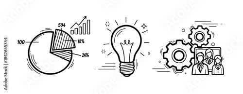 Business concepts: data charts, creative ideas, teamwork illustration