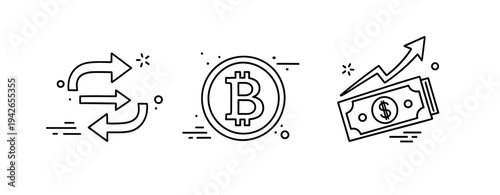 Cryptocurrency exchange and growth concept with bitcoin and currency icons