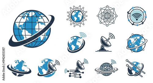 Global Communication and Connectivity Icons - A Set of Network Symbols.