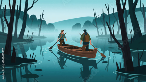 Illustration Of An Adventurer Exploring A Limestone Cliff Area Vector Design Template