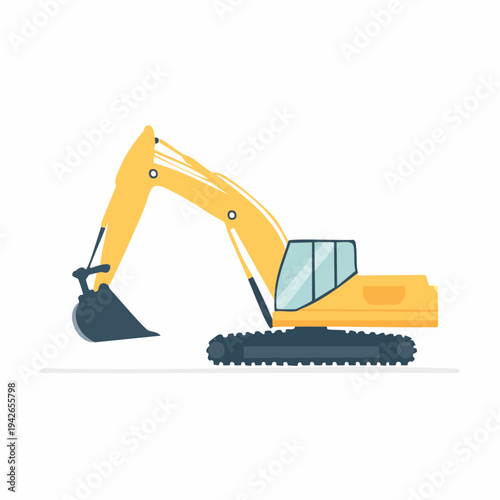 A yellow excavator digs at a construction site with its bucket