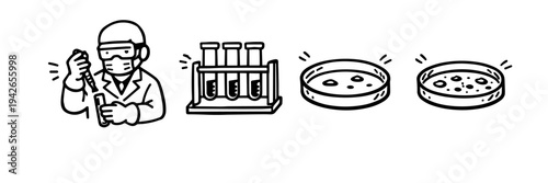 Scientist conducting lab experiment with test tubes and petri dishes