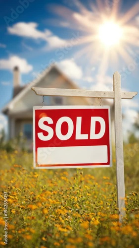 Sold sign in front of house with sunny sky