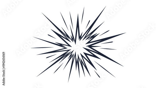 Dynamic black starburst or comic explosion effect lines isolated on a white background for high energy graphic design projects.