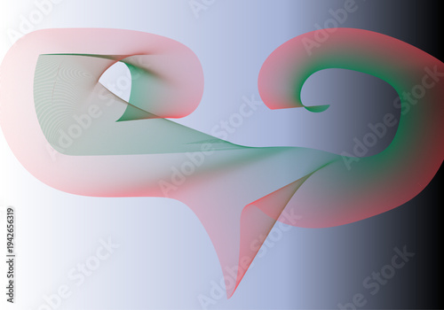 Abstract Transparent Gradient Fluid Shape Background with Soft Rounded Ribbon Forms in Gray, Blue, Green and Red Futuristic Digital Illustration