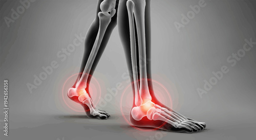 Anatomical illustration of human legs showing skeletal structure and pain points