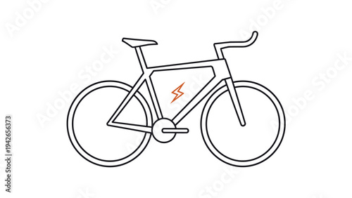 Modern electric bicycle line art illustration with a lightning bolt icon representing green energy and eco friendly transportation.