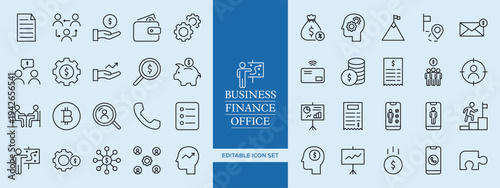 Business, Finance, and Office Outline Icon Set , Corporate, Accounting, Banking, Office Management, and Startup Essentials Vector Pack	