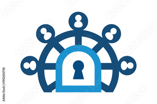 Icon of Connected People Around Padlock Security on White Background