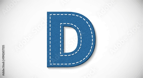 Blue denim letter D with dashed white stitching, set against white
