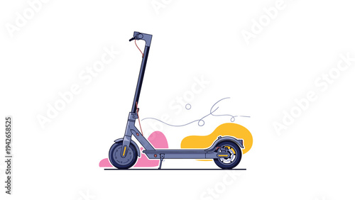 Modern electric kick scooter illustrated with colorful abstract shapes in a clean and stylish vector graphic design.