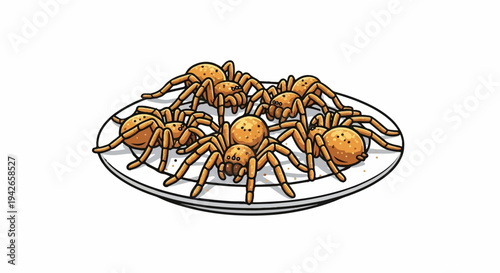 A serving of fried spiders on a white plate