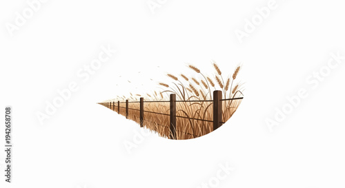 A simple watercolor of a fence line bordering a field of wheat