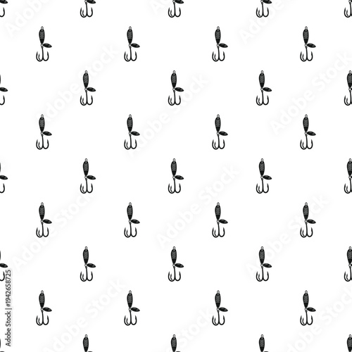 Foto Fishing lures with triple hooks creating a seamless pattern