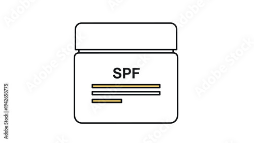 Cosmetic jar labeled with spf text in a clean and minimal line art style with subtle yellow highlights for sun focus.