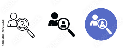 Person search icons: magnifying glass with human silhouette in three variations